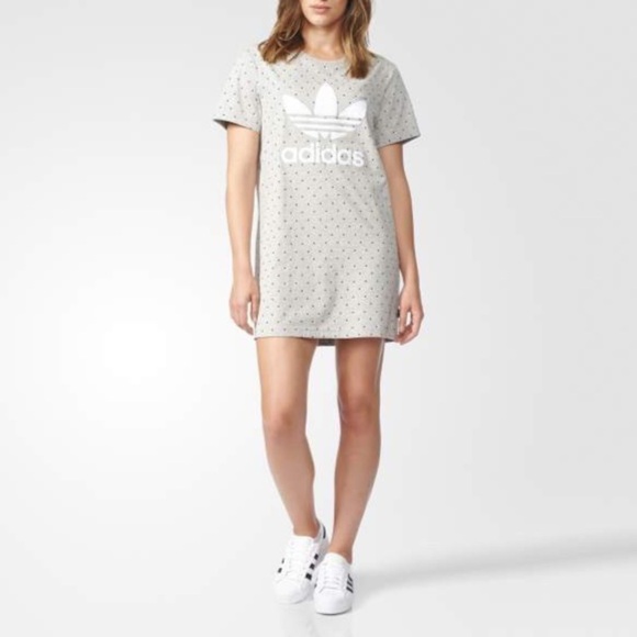 Adidas x Pharrell Williams HU Tee Dress Velvet Logo Dotted Mini Grey Medium - Picture 1 of 8